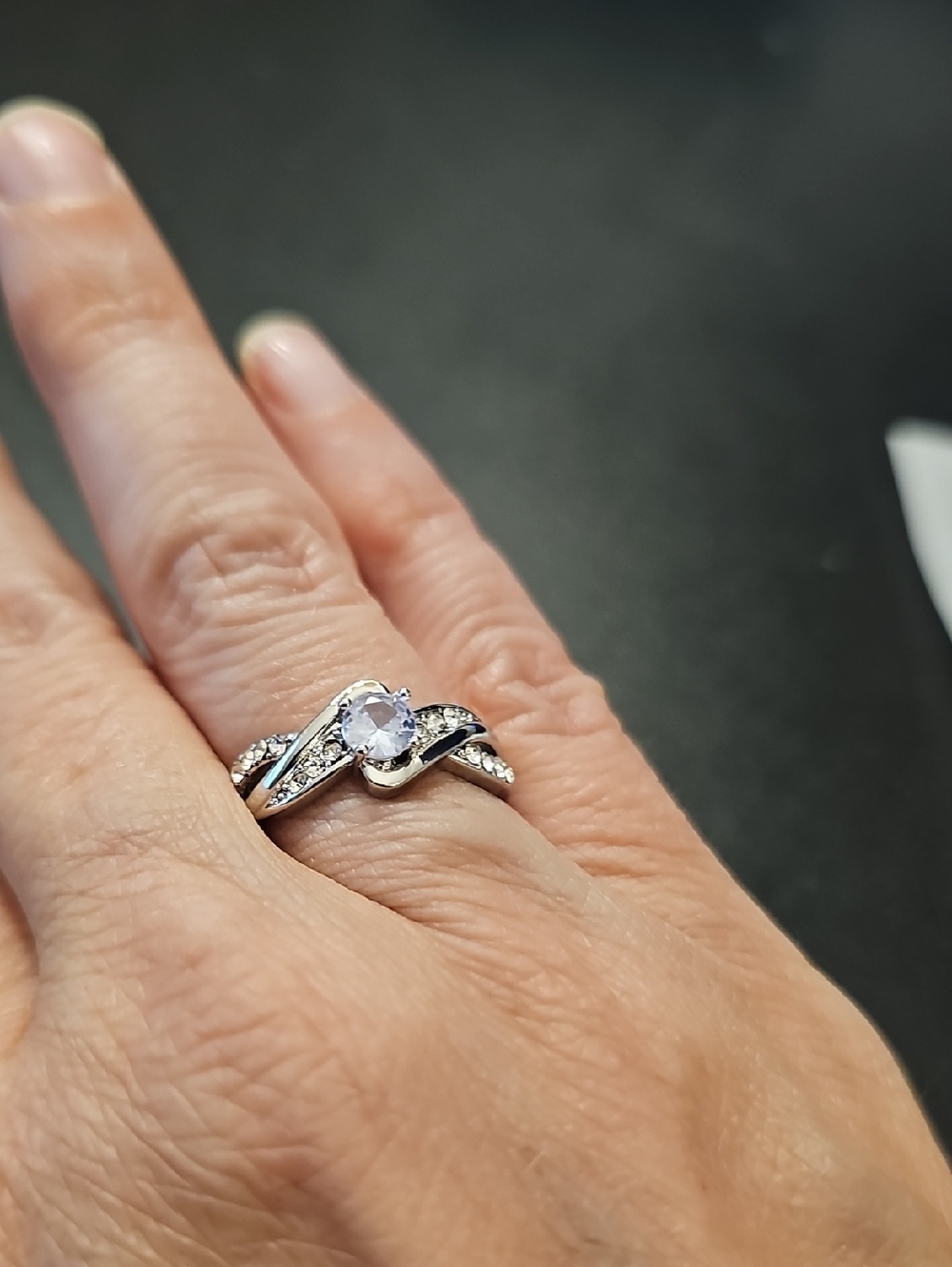 Sterling Silver Clear Stone Swirl Ring